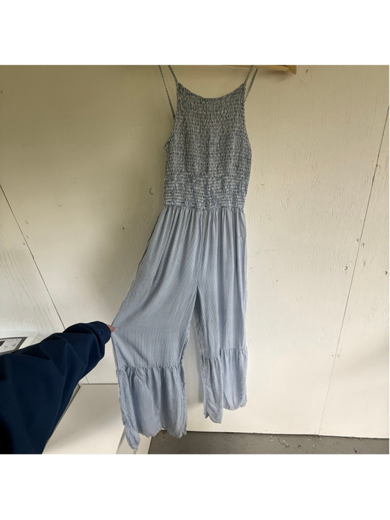 Jopana Pants - Japna Blue White Striped Smocked Wide Leg Jumpsuit Small